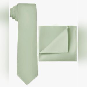 Azazie Matte Satin Wide Tie and Pocket Square Set Matte-satin, Dusty Sage